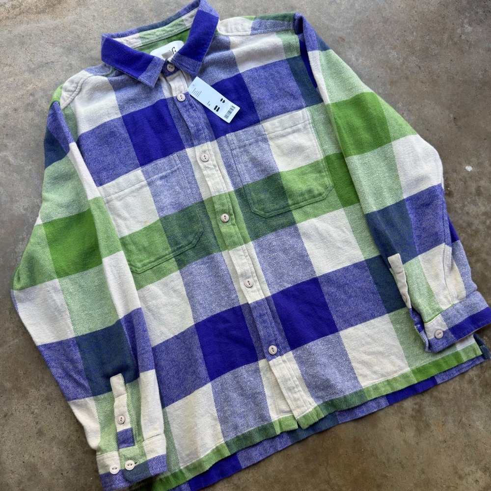 Vintage Y2K BDG Flannel Shirt Buffalo Plaid Gorpcore Workwear Blue Green XL (L1)